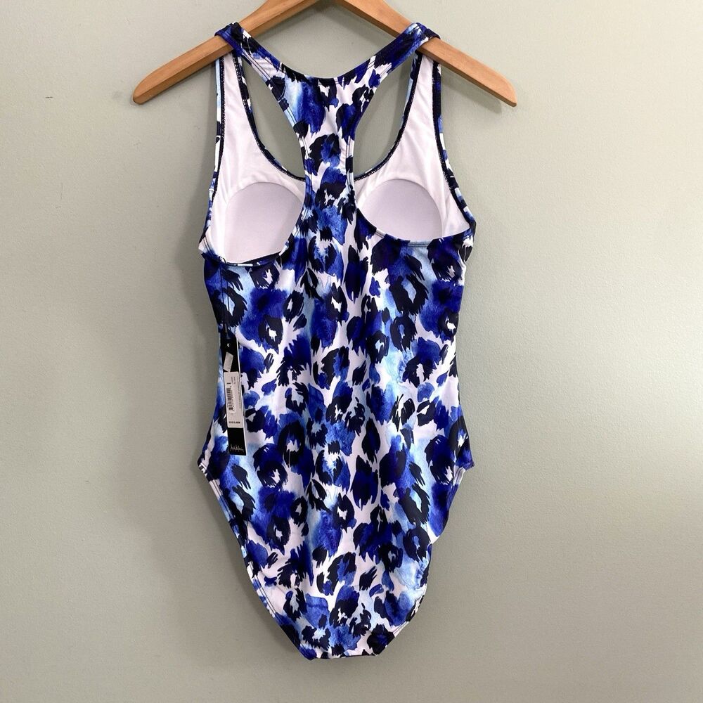 Nicole Miller Bathing Swim Suit One Piece Racerback Womens Medium Blue Floral - Picture 2 of 12